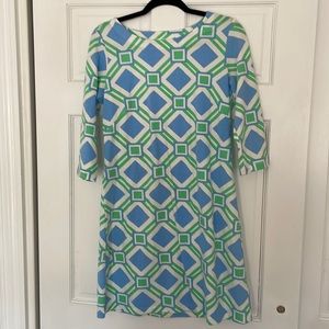 Mahi Gold green blue white patterned dress